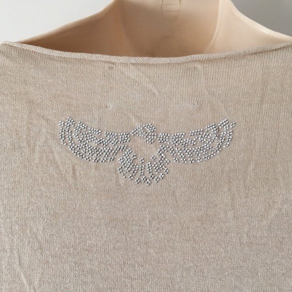 ZADIG & VOLTAIRE Cream Cotton Blend Deep V Sweater S - Diamante Eagle On… - Picture 3 of 5
